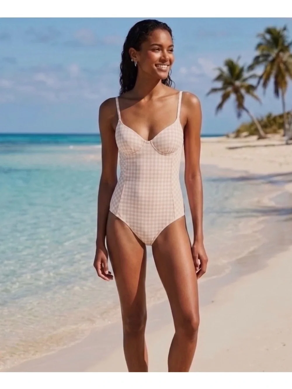 Tory Burch Women's Pink Gingham One-Piece Underwire Swimsuit Size S